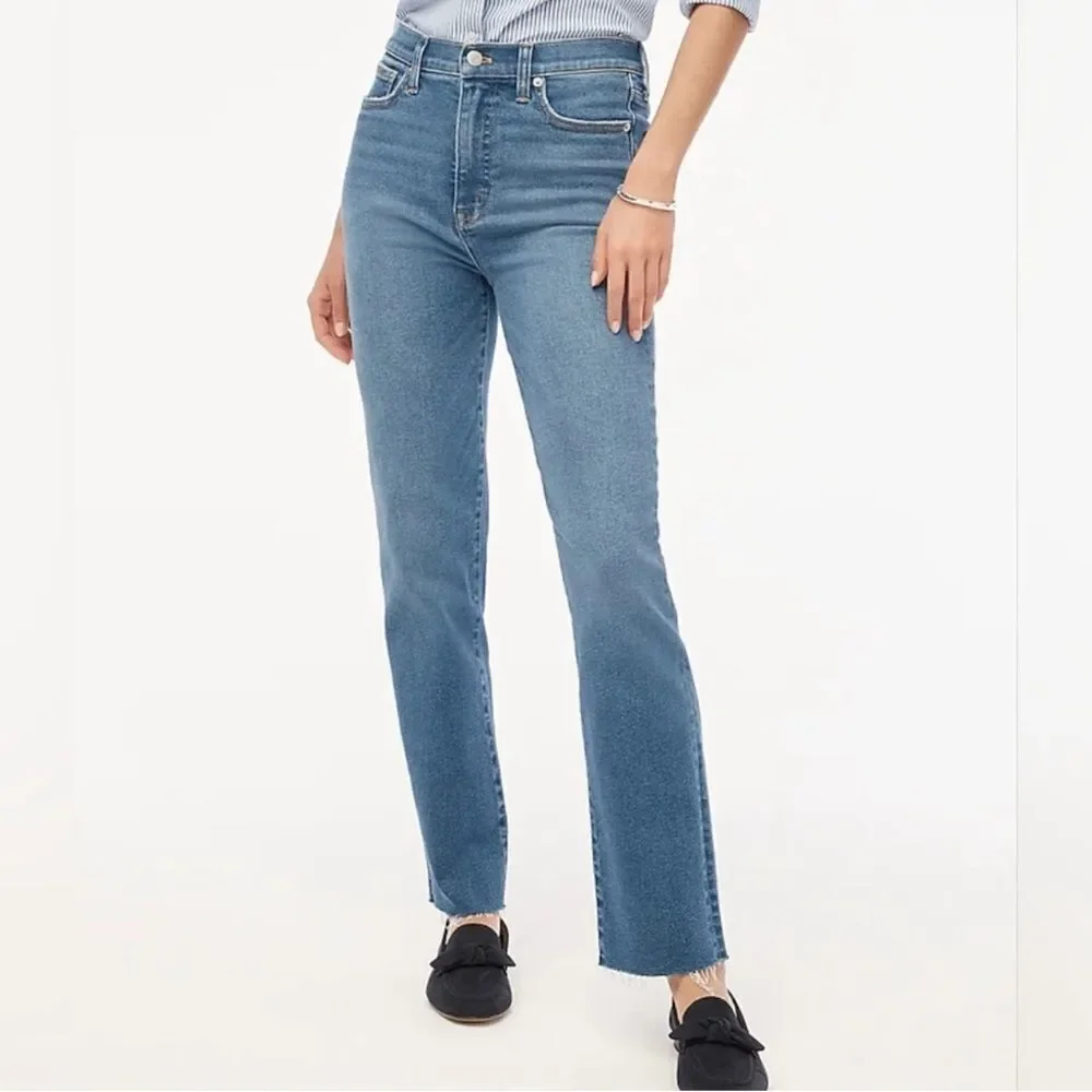 J. CREW Stovepipe Jeans Straight High Waist Blue Signature Stretch + Denim Sz 32